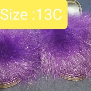 Children little girls fur slippers